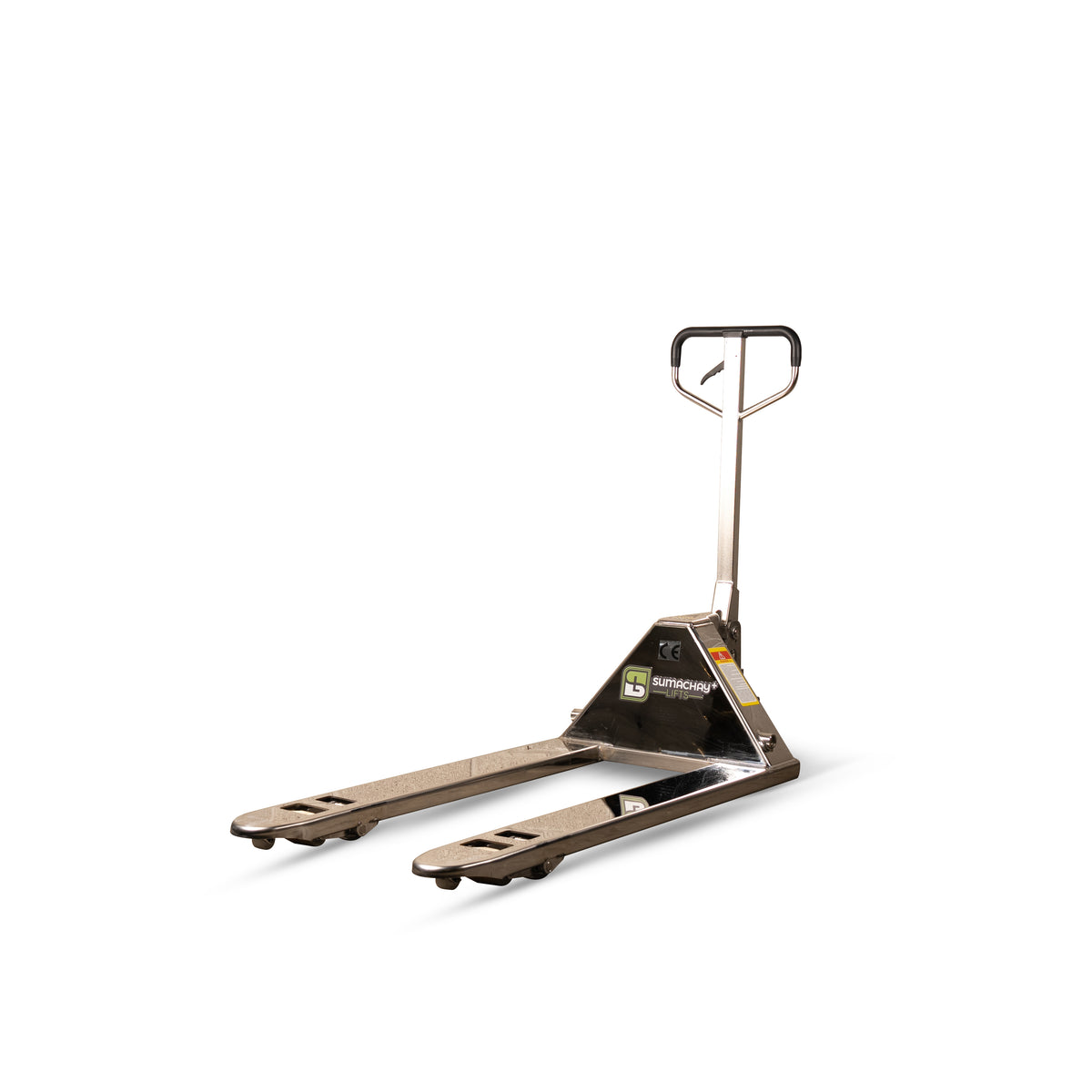 SH25+-SS stainless steel manual hand pallet truck 2500 kg, front three-quarter hero view on white
