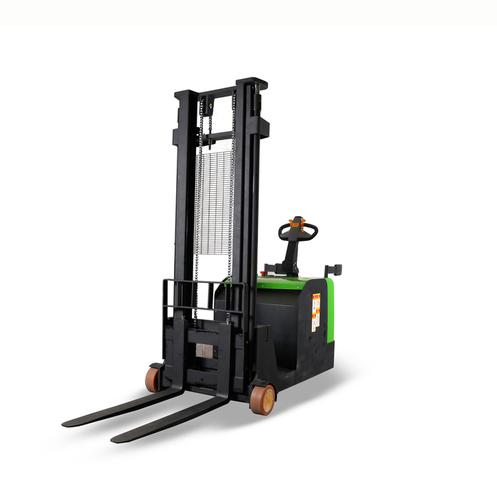 Warehouse stacker for tight aisles