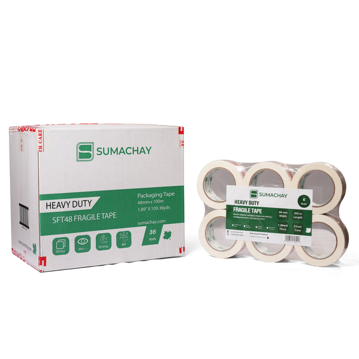 Heavy Duty Fragile Tape – 48mm x 100m, 1.88mil Thick, 3 Inch Core (36 Rolls) Sumachay Lifts